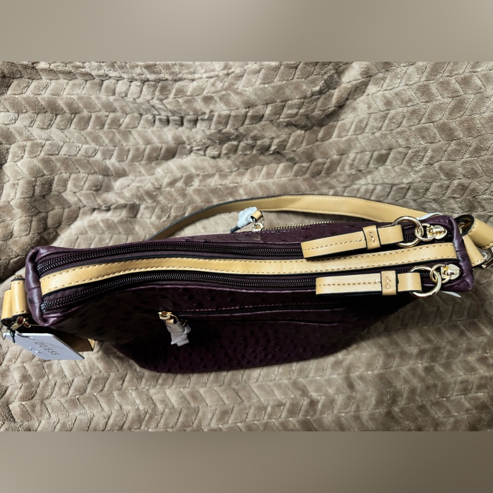 Giani Bernini Dark Purple Ostrich Embossed Hobo Handbag - Picture 6 of 11